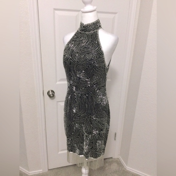 Vintage AJ Bari Black Sequin Sleeveless Dress Size 10 - Picture 6 of 8
